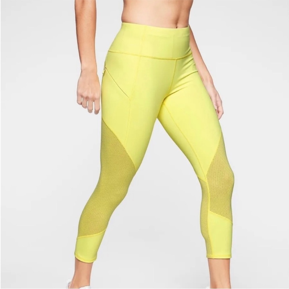 Athleta Contender 7/8 mesh tight yellow
